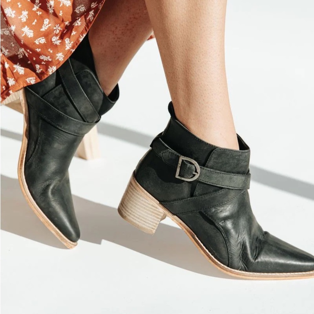 Free People Back Loop Ankle Boot Black Leather